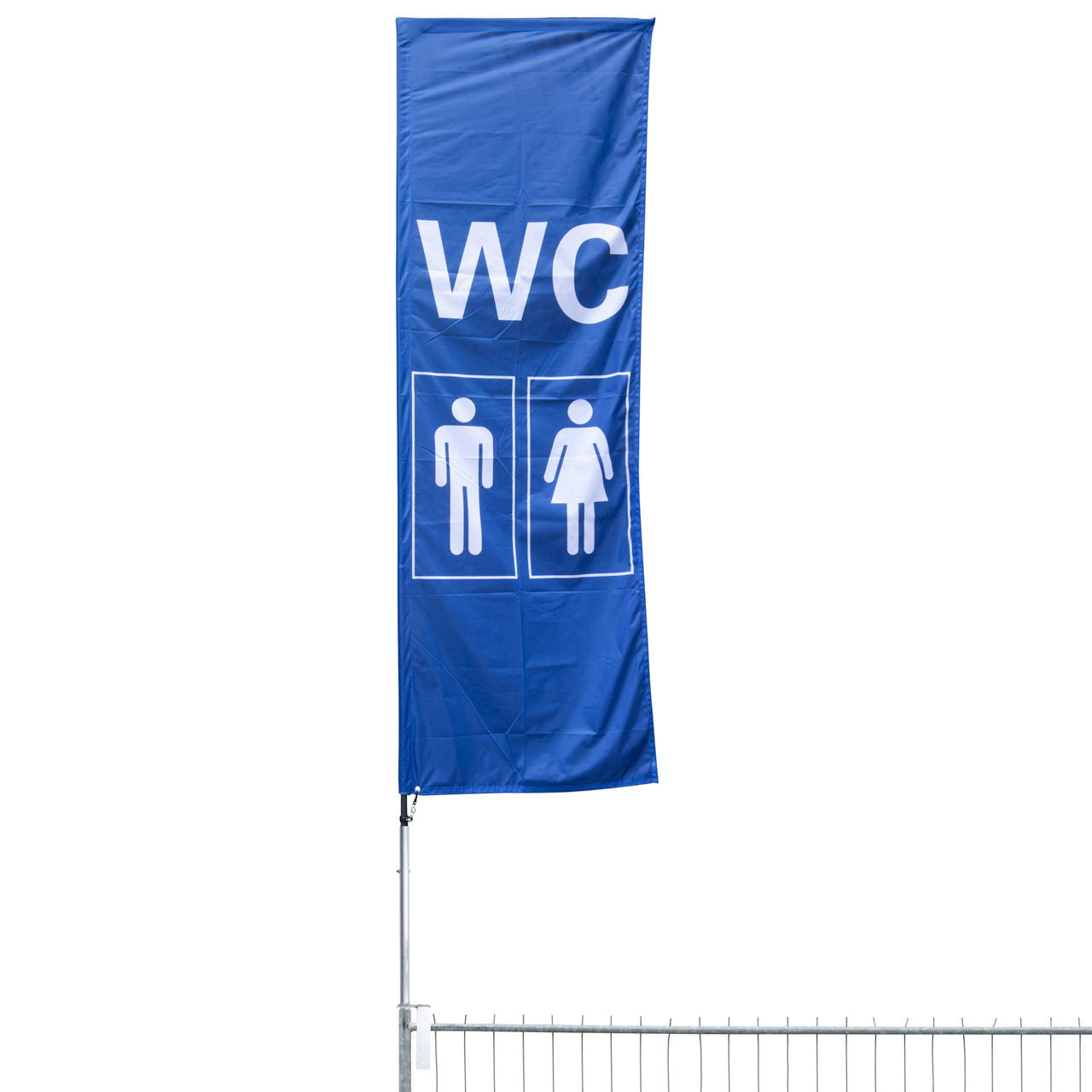 construction fence flag with pictogram - WC (blue-white)