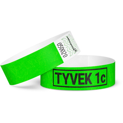 Printed single-colour 19 mm tyvek wristbands - neon green
