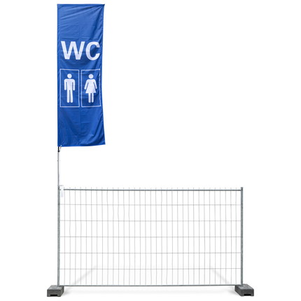 construction fence flag with pictogram - WC (blue-white)