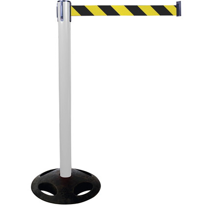 Plastic belt barrier posts - white - black-yellow