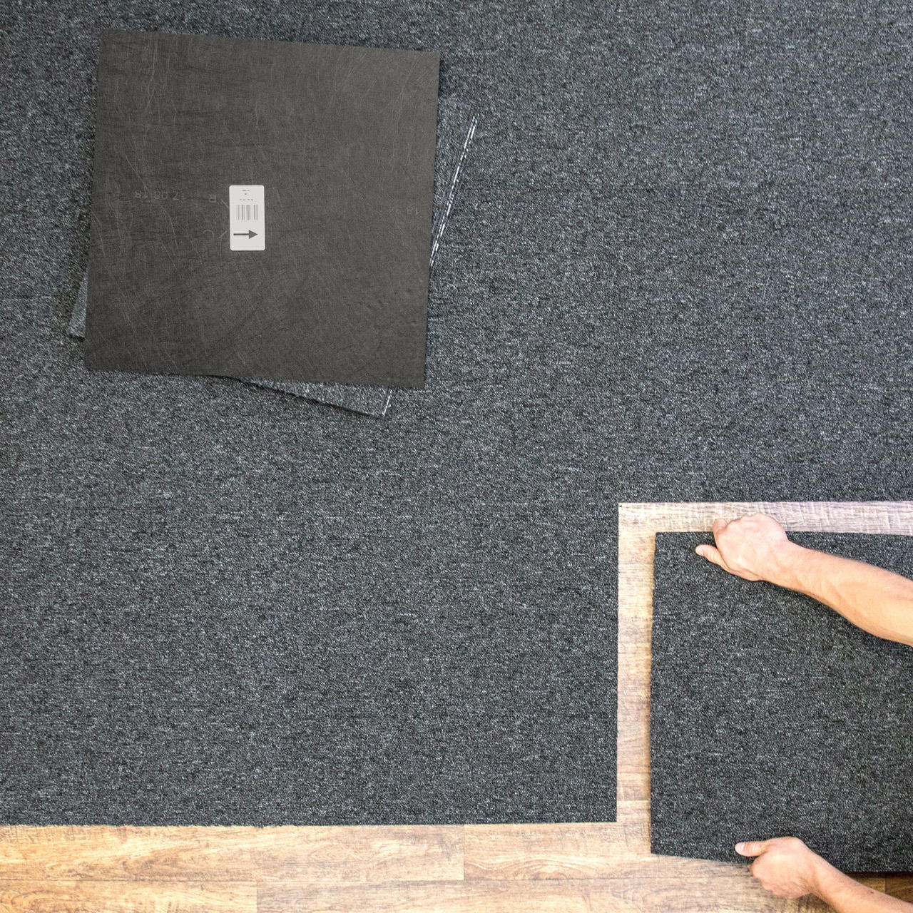 Teppichfliesen Schlinge 50 x 50 cm, B1 - dunkelgrau meliert