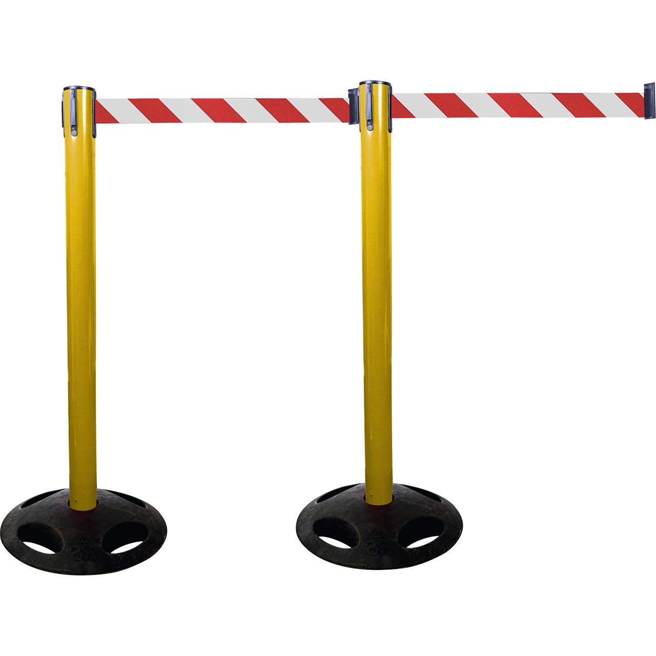 Plastic belt barrier posts - yellow - red-white