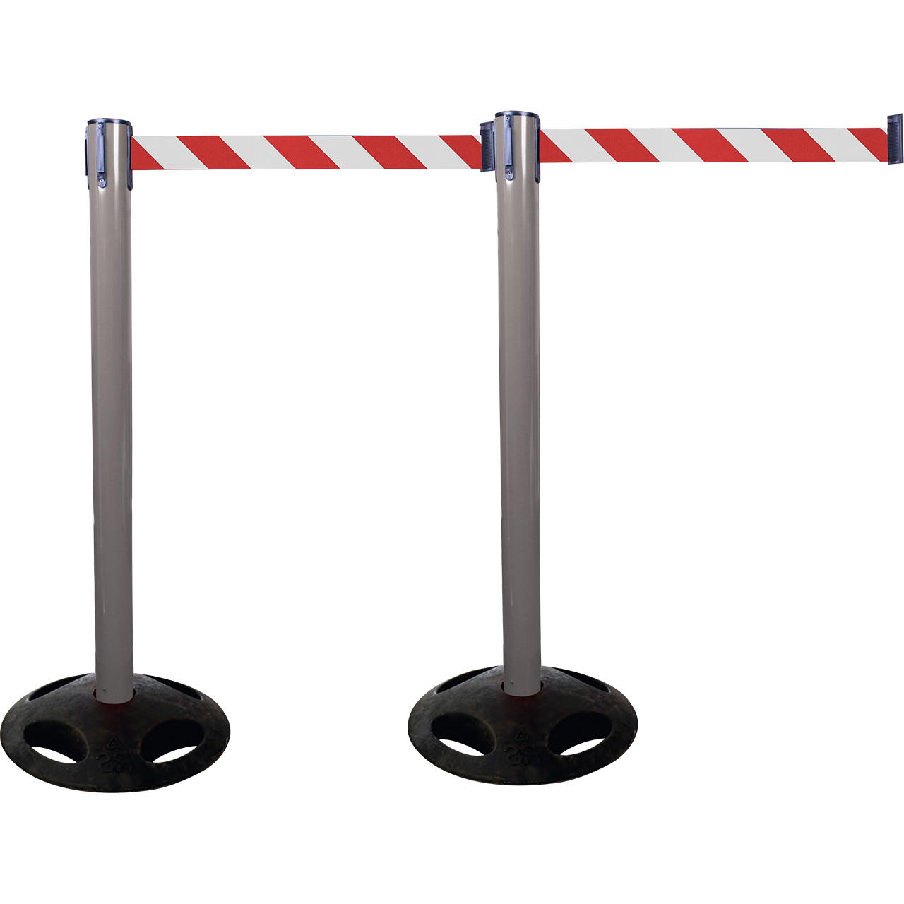 Plastic belt barrier posts - grey - red-white