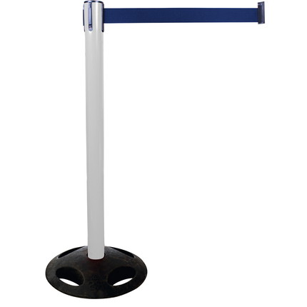 Plastic belt barrier posts - white - blue