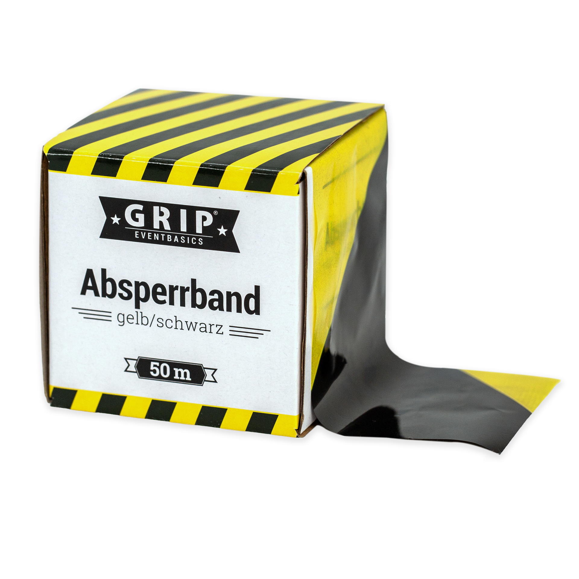 Flatterband gelb schwarz reißfest | 50 m Rolle 
