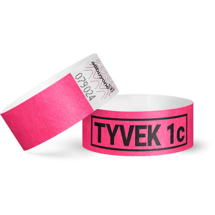 Printed single-colour 25 mm tyvek wristbands - neon pink