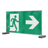 Emergency exit banners with directional arrows