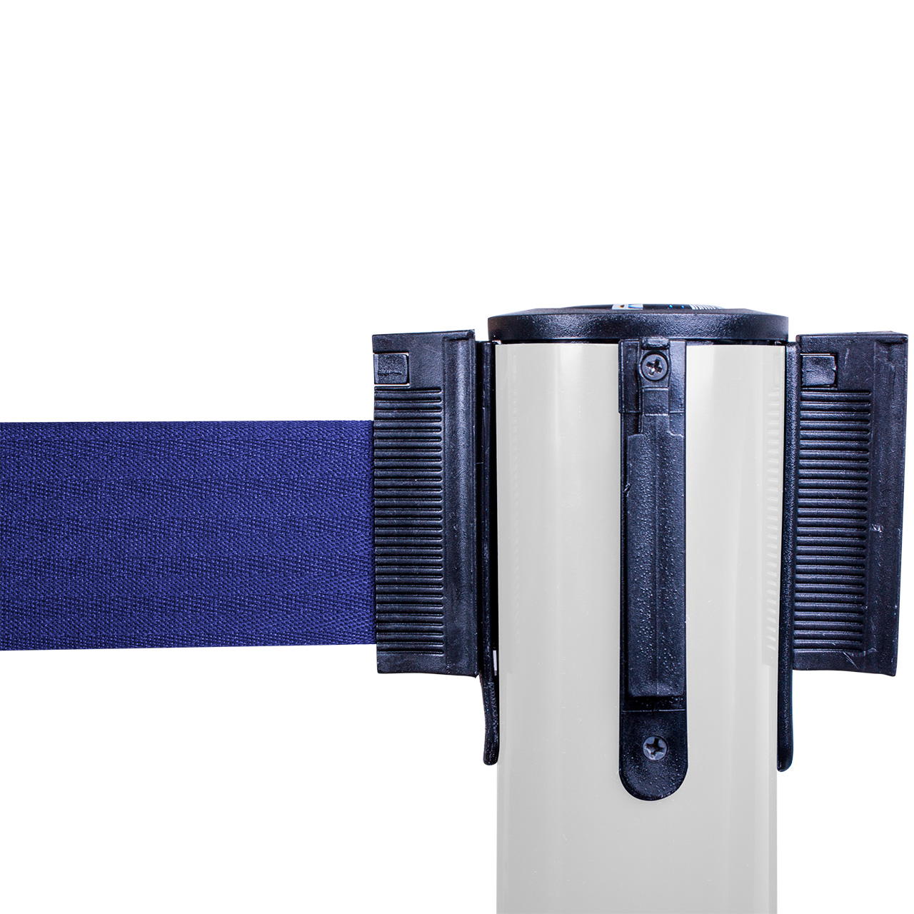 Plastic belt barrier posts - white - blue