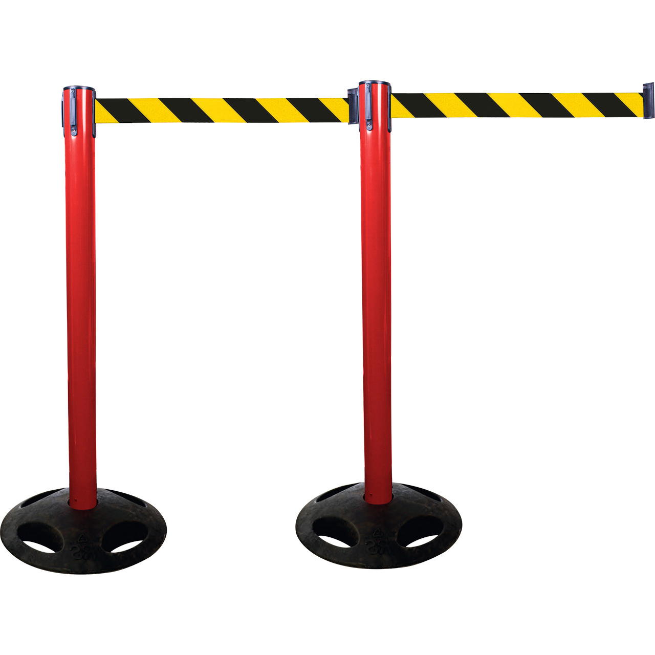 Plastic belt barrier posts - red - black-yellow