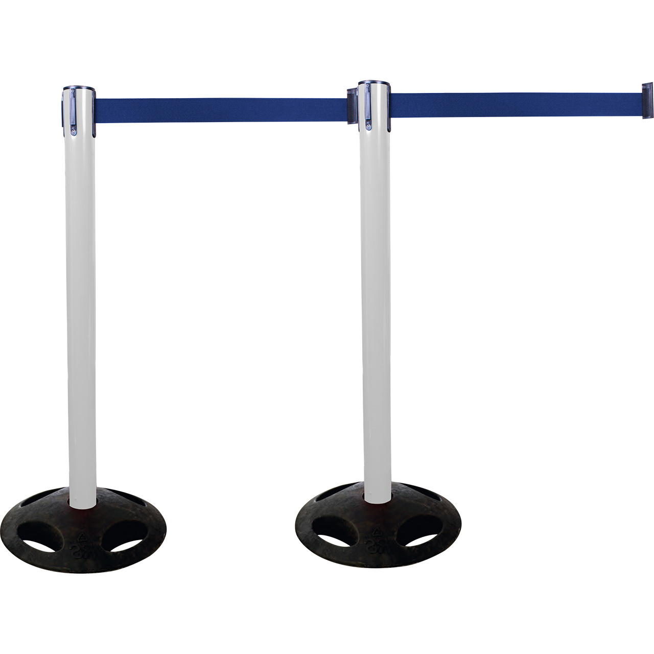 Plastic belt barrier posts - white - blue