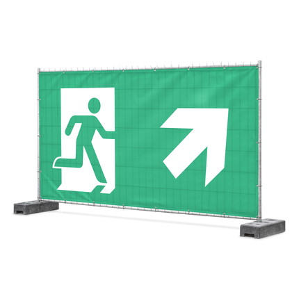 Notausgangsbanner Pfeil rechts aufwärts - Notausgang rechts aufwärts Notausgangsbanner mit Richtungspfeil rechts aufwärts - Notausgang rechts aufwärts