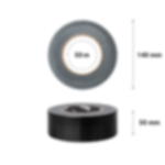 Gewebeklebeband GT 561, 50 m, schwarz - Duct Tape für Veranstaltungen Gewebeband GT 561 in schwarz, Draufsicht mit 50 m Länge und 140 mm Ø, darunter Seitenansicht mit 50 mm Breite