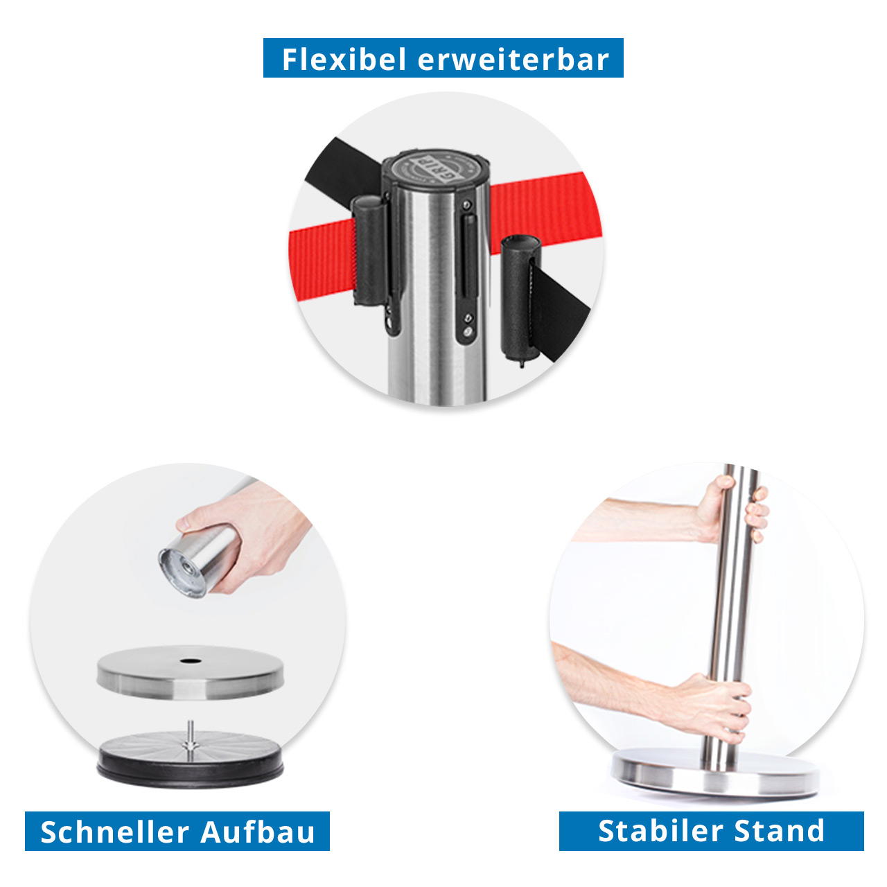 Absperrständer Edelstahl GRIP - schwarz