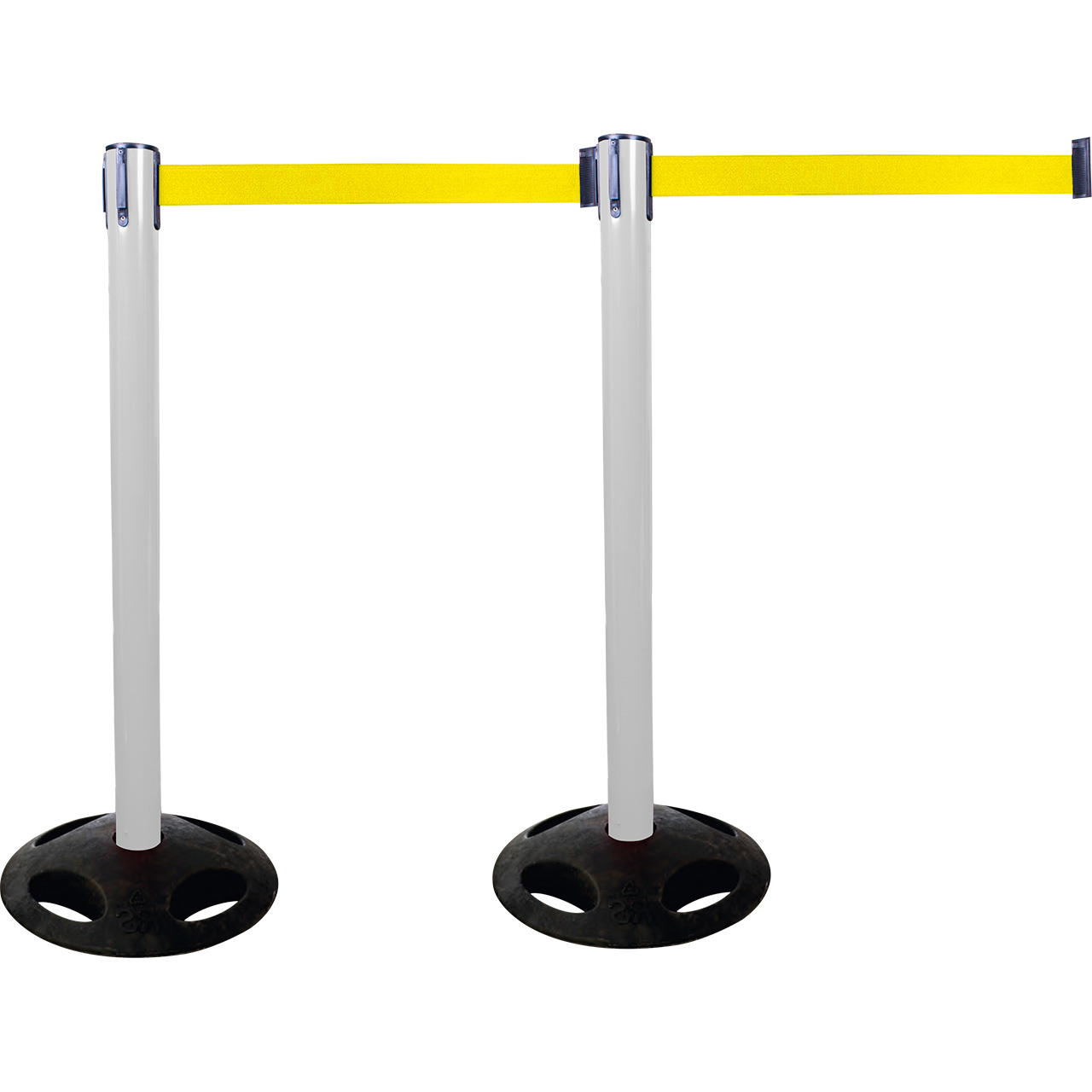 Plastic belt barrier posts - white - signal yellow