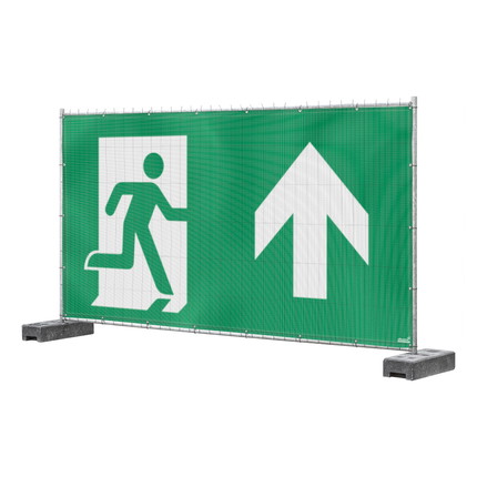 Emergency exit banners with directional arrows - Emergency exit straight ahead