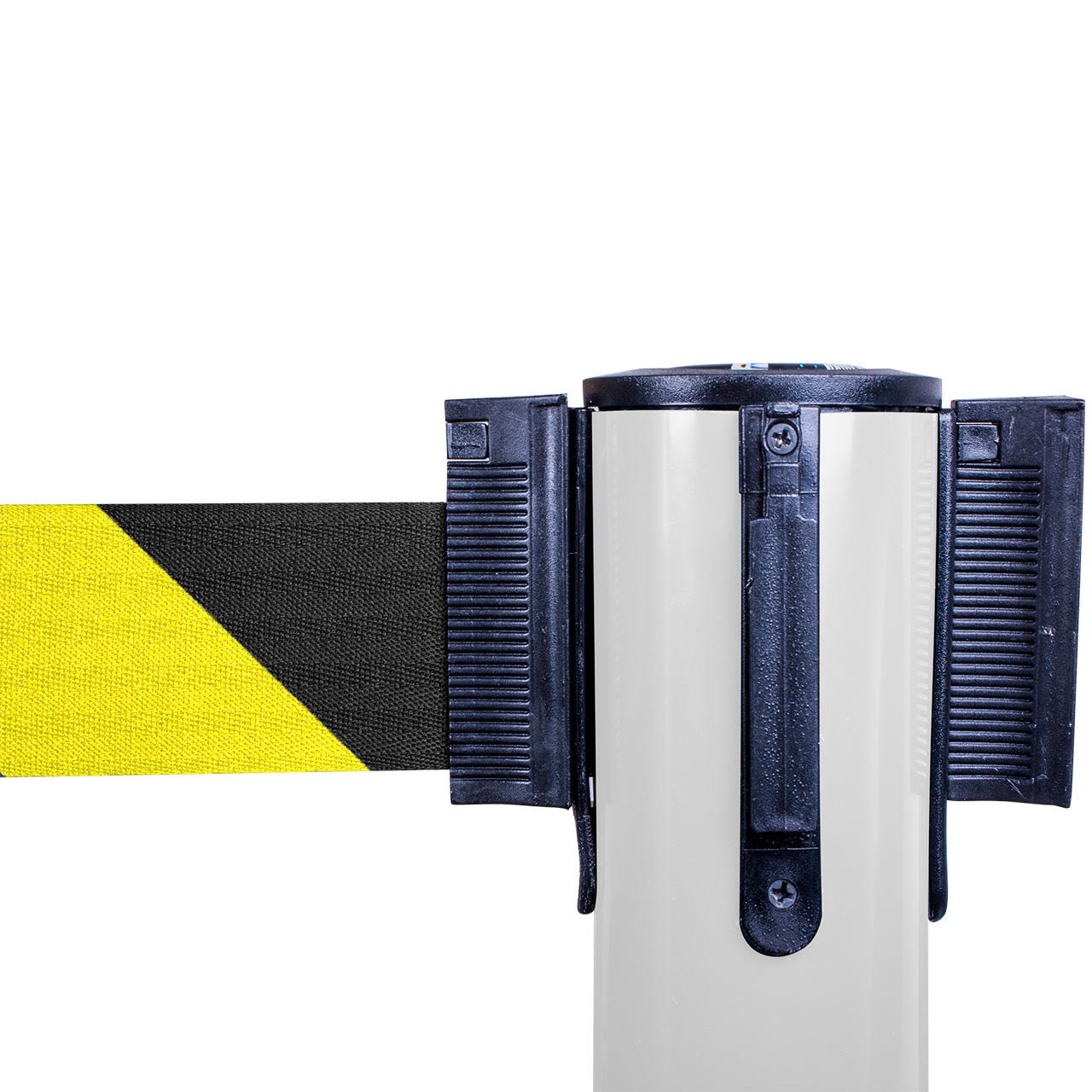 Plastic belt barrier posts - white - black-yellow