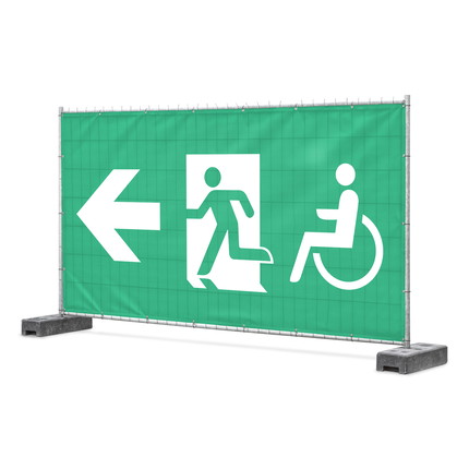 Banner Notausgang Mehrsymbol barrierefrei Pfeil links