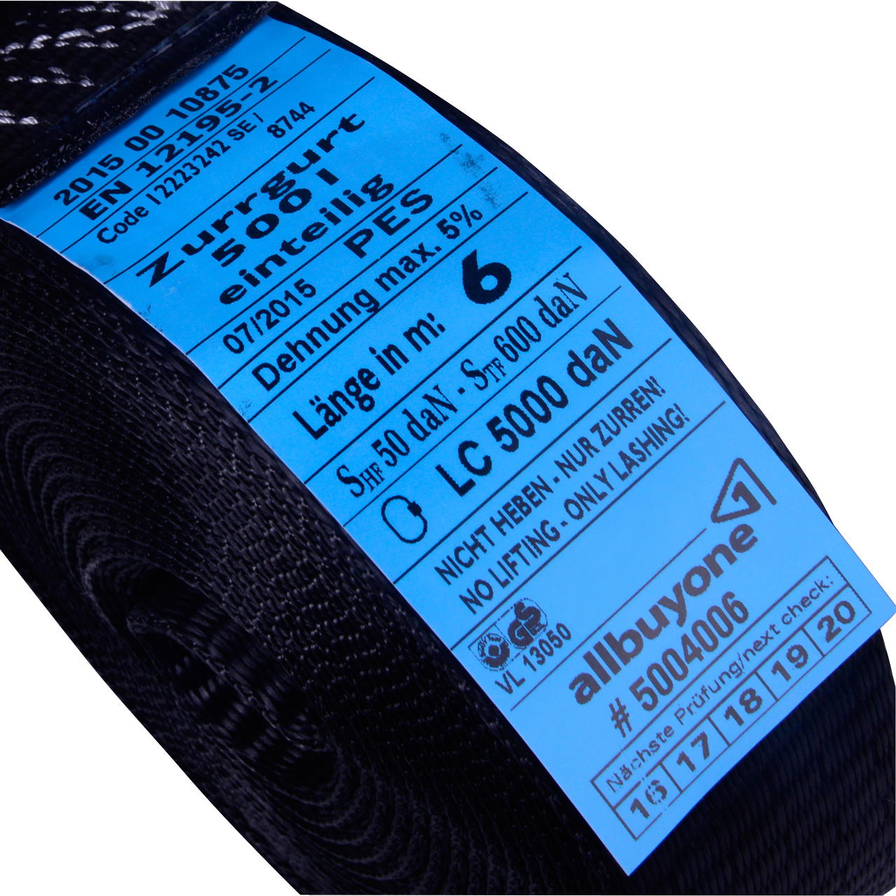 Spanngurt schwarz - 1-teilig - 6,00 m x 50 mm