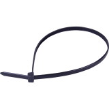 Kabelbinder schwarz 4,8 mm x 300 mm - Befestigungselement auf Events Schwarzer Einweg Kabelbinder aus Nylon Polyamid, geschlossen und zu einer Schlaufe geformt auf weißem Hintergrund