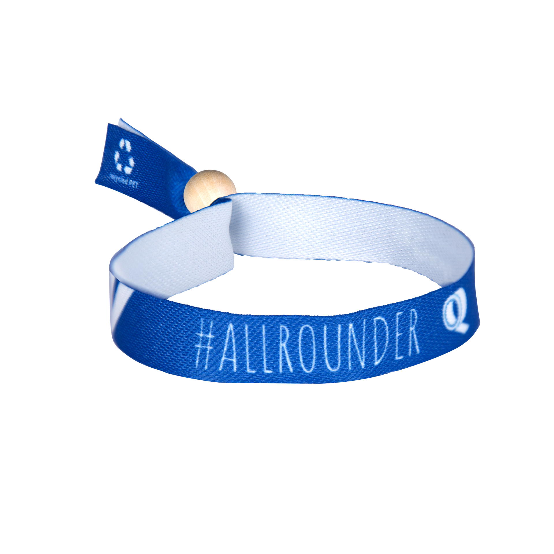 Sustainable festival wristbands printed on rPET - reusable wooden bead