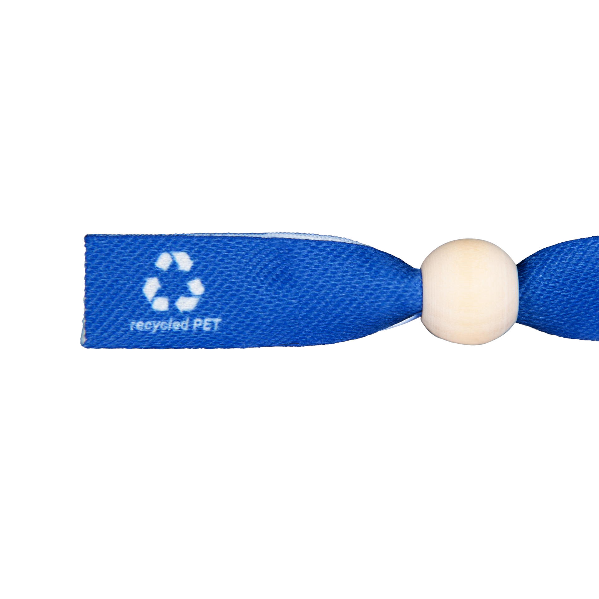 Sustainable festival wristbands printed on rPET - reusable wooden bead