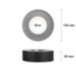 Gewebeklebeband extra matt schwarz - Rolle GT 102 mit 50 mm x 50 m Schwarzes Gewebeklebeband extra matt, Draufsicht mit 50 m Länge und 155 mm Ø, unten Seitenansicht mit 50 mm Breite