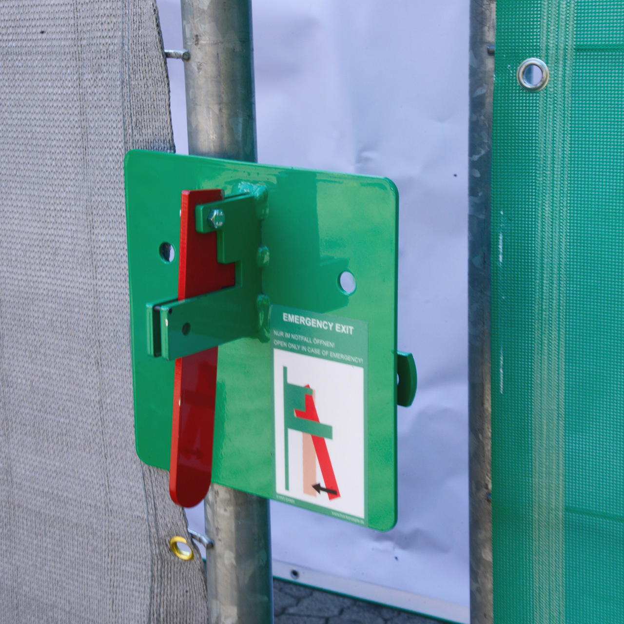 Bauzaunriegel für Notausgänge