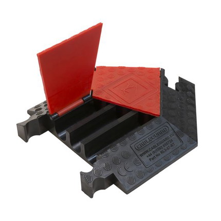 CableGuard Red Line 3-Channel 45° Right Turn, smooth surface Cable Ramp Red Line 3-Channel Right Turn 45° with red lids (Article No. 2011061)