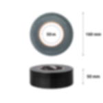 Gewebeklebeband schwarz mit hoher Klebkraft - ideal für Events Gewebeklebeband GT 571 in Draufsicht mit Rollendurchmesser 160 mm, 50 m Länge, darunter Seitenansicht mit 50 mm Breite